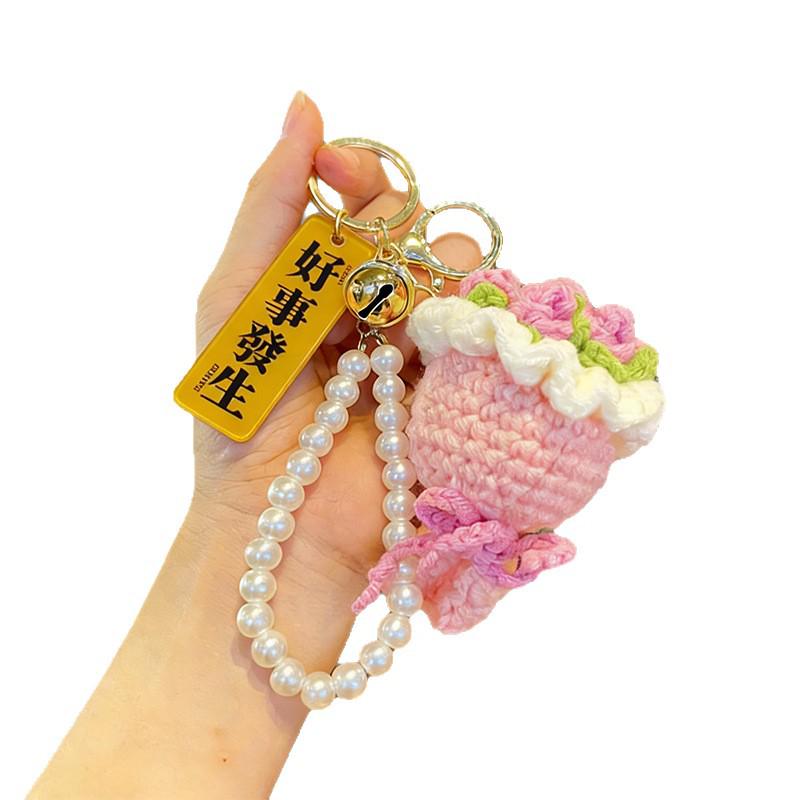 Goddess Festival Crocheted Rose Keychain - Creative Handheld Bouquet Gift for Women's Day