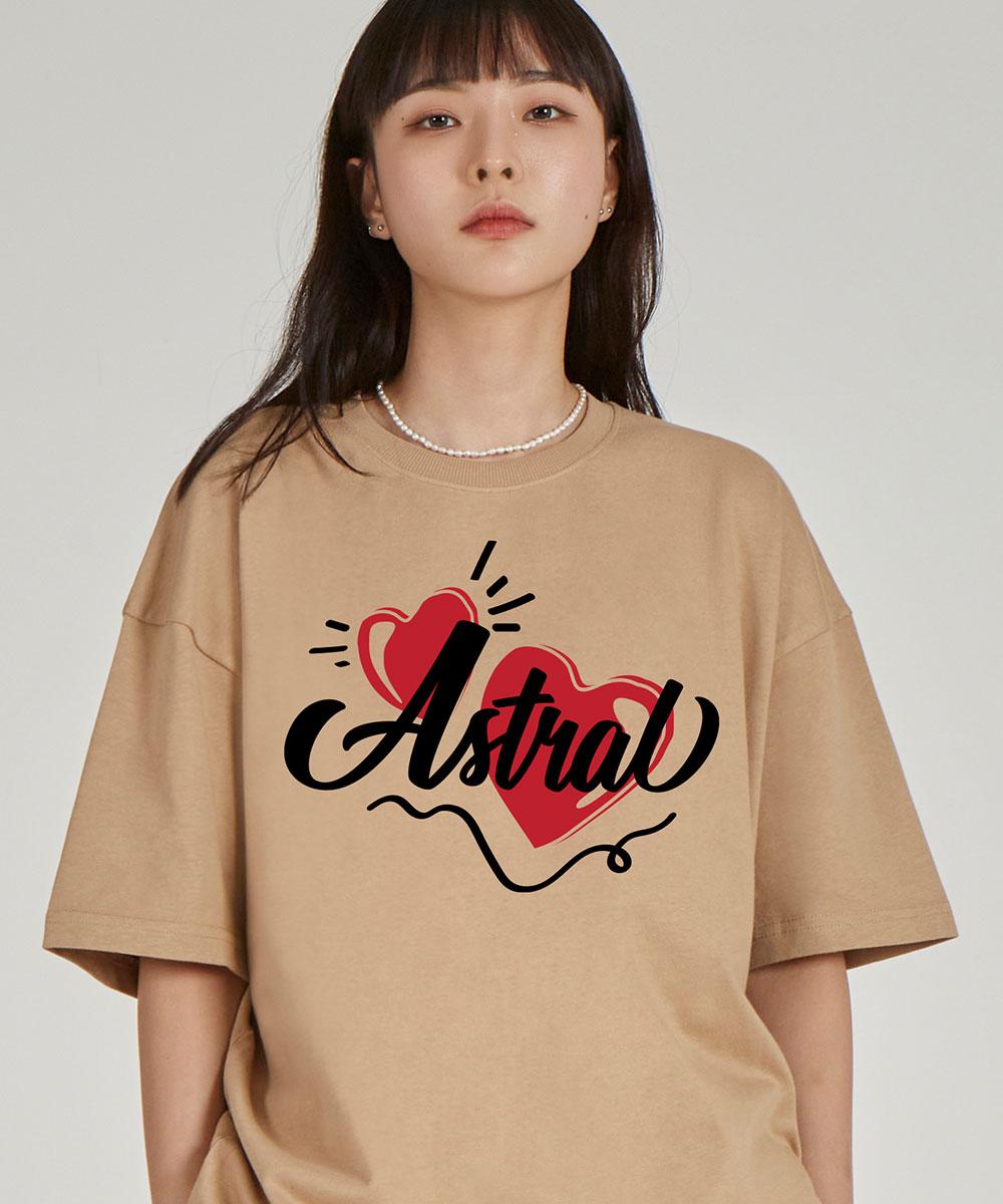Astral Projection Double Heart Round Neck 15-Count Cotton Short Sleeve T-Shirt_Beige L