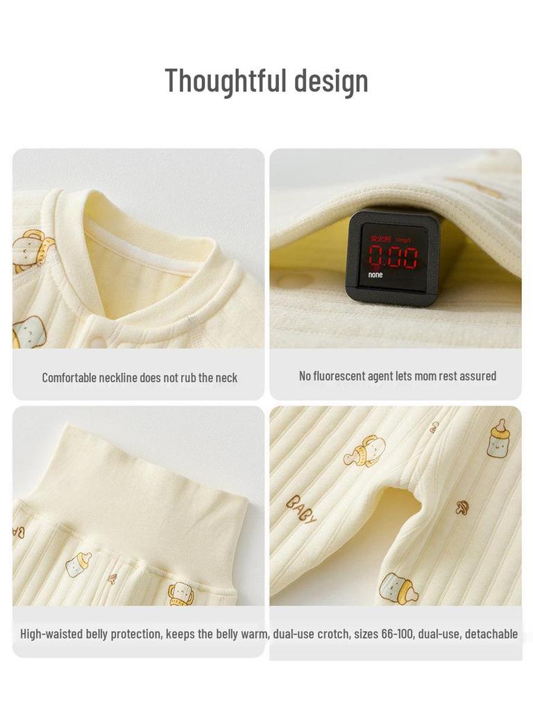 Seamless Pure Cotton Newborn Set: High-Waist Belly Protection, Warm Autumn Pants & Top