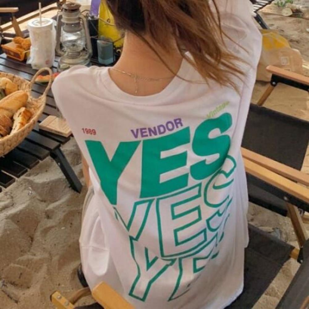 Navava Women Yes LeTTering Loose FiT ShorT Sleeve T shirT nT2704