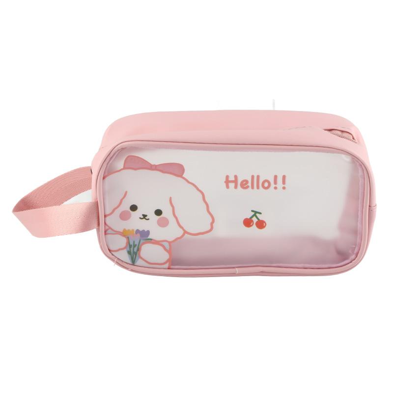 Clear Travel Bag Cherry Puppy Frosted Translucent Waterproof PVC Toiletry Bag Pouch for Washing L