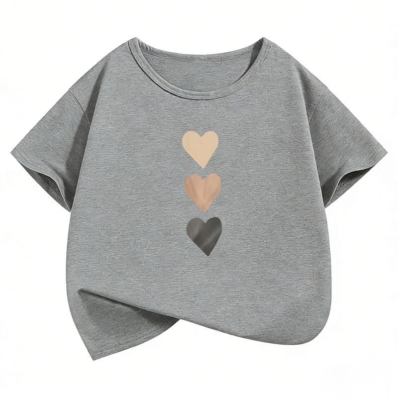 Fashion Love Heart Design TShirt Printed T Shirt Girls Summer Clothes Short Sleeve Tops TShirts Cute Girls Clothing