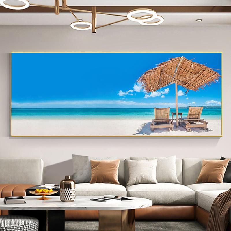 

Натуральный пляжный морской пейзаж, холст, картина, настенная живопись, пейзаж, отпуск, голубое небо, постеры и принты для гостиной, домашний декор 50x150cm No Framed