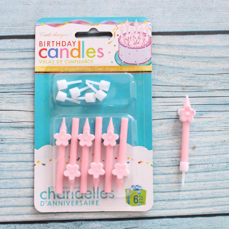 

New Product Ins Style Pink Cartoon Love Flower Birthday Candle Creative Party Short Pole Candle with Base New 6 pink pink pink candles