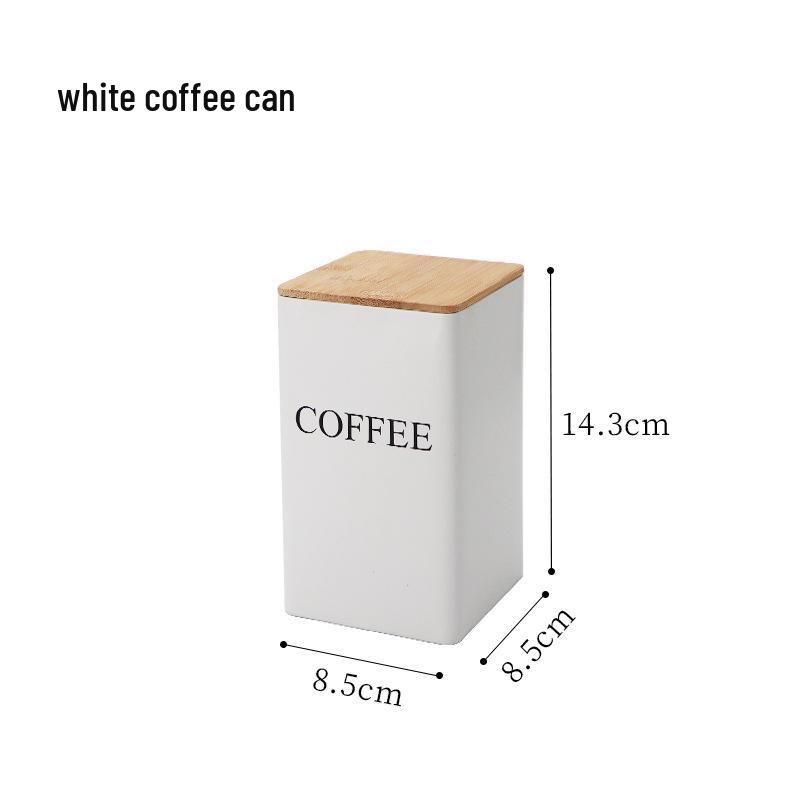 Minimalist Bamboo Lid Wrought Iron Tea Caddy & Glass Storage Jar