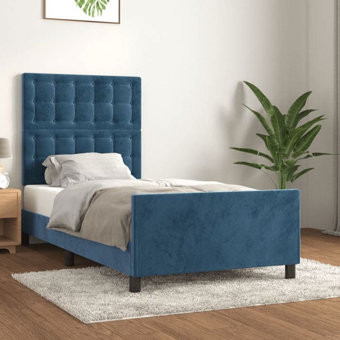 VidaXL Cadre de lit avec tête de lit Bleu foncé 100x200 cm Velours3125987