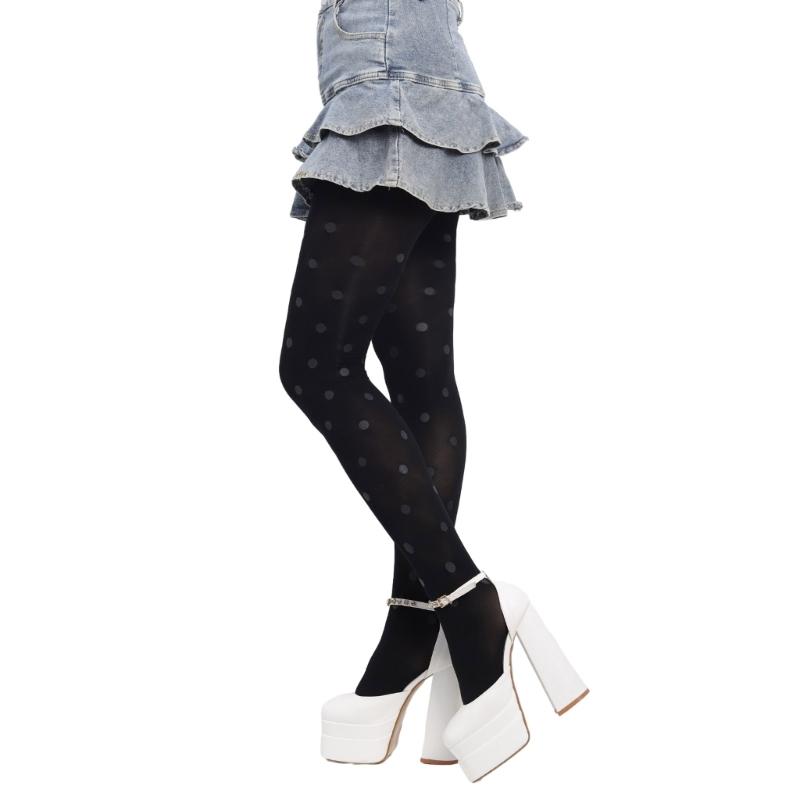 Vintage Dot Patterned Opaque Stockings Pantyhose Silky Footed Tights for Women