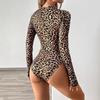European and American Ladies Leopard Print Sexy Tight Finger Top, Long Sleeve Zipper Leggings Jumpsuit Women