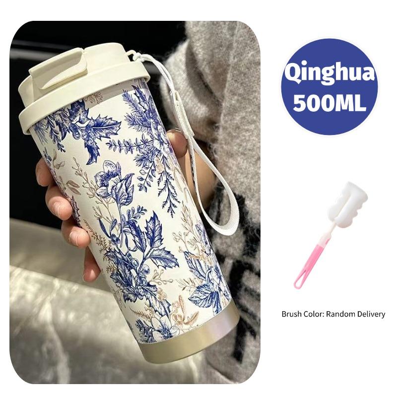 

500 мл Кружка-термос из нержавеющей стали с двойным дизайном для напитков, термокружка для кофе, автомобильный термос, герметичная дорожная термокружка для чая, воды, кофе 500ml белый