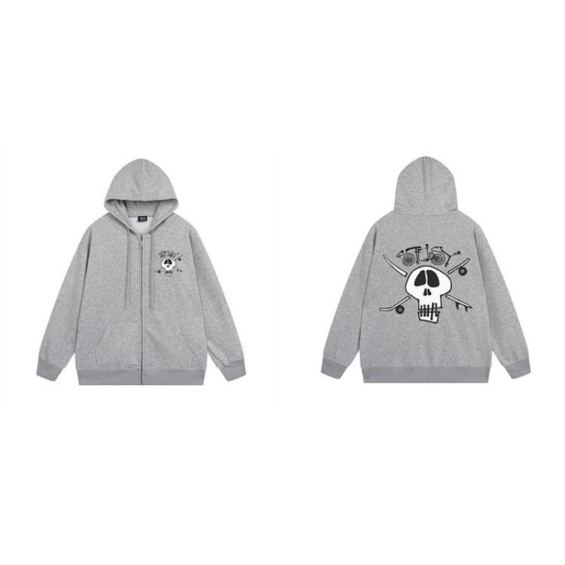 Mens Hooded Zip-Up Fleece-Lined Sweatshirt With Letter Print Casual Oversized Pullover Winter Jacket