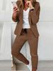 Women's Casual Khaki Suit Set Loose Fit Blazer and Pants with White V-Neck T-Shirt