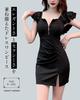 Mimi Sexy Short Front Slit Detail M's Women's Dress, Sleeve, Zip, (JP, Alphabet, M, Black)
