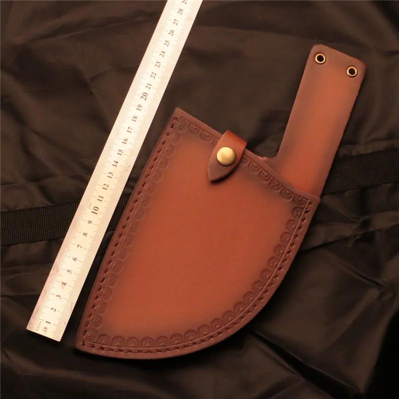 1pc Cow Leather Knife Sheath Scabbard Outdoor Straight Knife Holster Carrying Case Belt Loop Case Protective Cover Parts