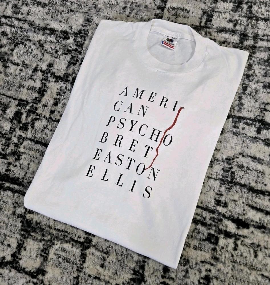 

Винтажная футболка 90-х Американский психопат Брет Истон Эллис Хоррор Книга Фильм Редкий ПЕРЕПЕЧАТКА Унисекс Футболка S