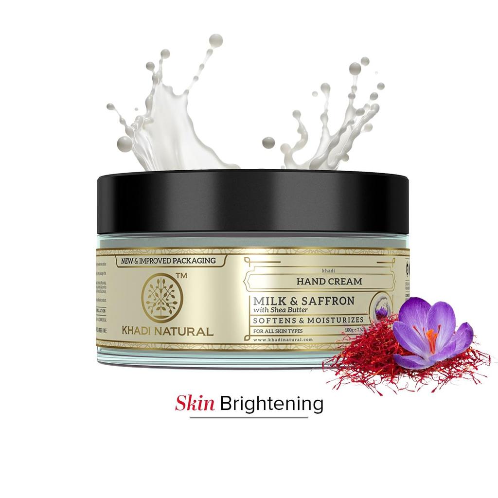 Khadi Natural Milk & Saffron Hand Cream 100Gm Pack Moisturizing Soft Hydrating Skin Care