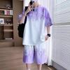 2025 Plus Size Gradient Short-Sleeve Top Set for Teen Boys - Fits Up to 8XL
