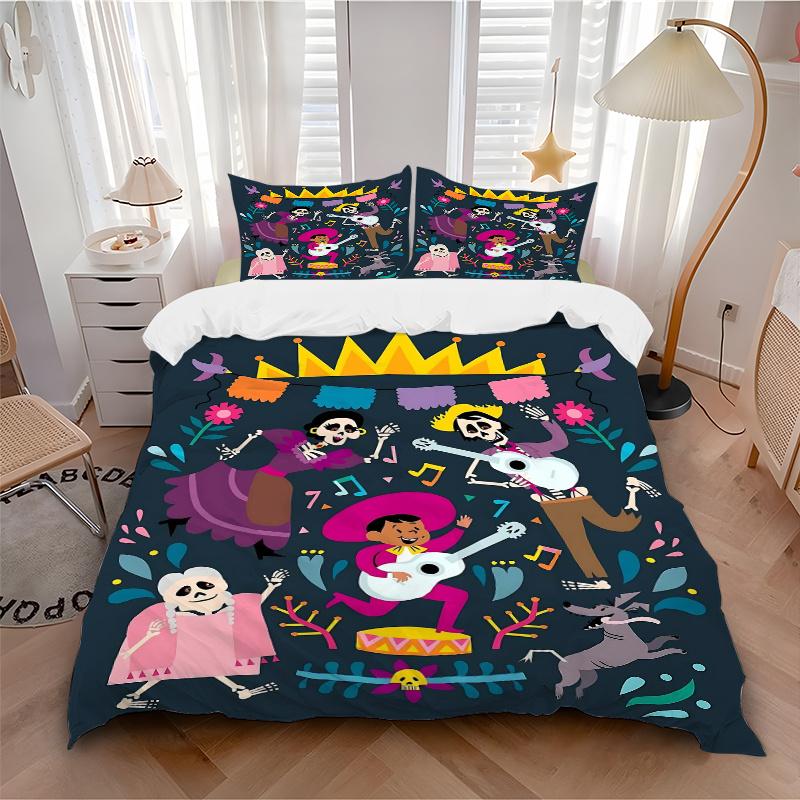 Juego de Colcha 3 Piezas Coco Disney - Suave y Cómodo para Dormitorio, Habitación de Invitados y Dormitorio Juego de Cama 1 Funda de Colcha + 2 Fundas de Almohada.B008