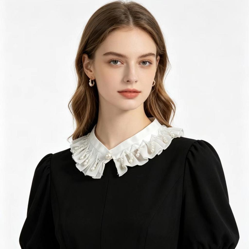 Vintage Ruffled Pearl Detachable Fake Collar Choker Elegant Lace Neck Collar For Dress Shirt Wedding Party Cosplay Decor