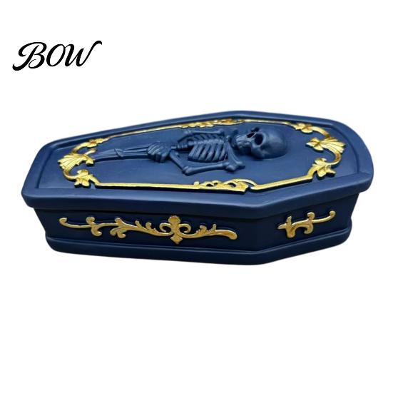 Desktop Sundries Organizer Gothic Skull Casket Jewelry Box, Resin Spooky Storage Figurine for Rings, Halloween Dark Tabletop Organizer, Unique