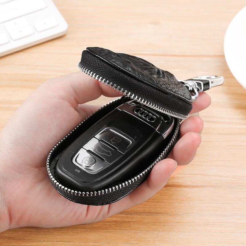 Unisex Horná Vrstva Teľacia Koža Držiak na Kľúče od Auta Kompaktné Puzdro na Zips na Opasok s Textúrou Krokodíla Odnímateľné Popruhy