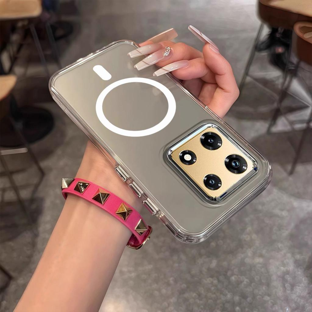 Case for infinix NOTE 30 Pro 4G Minimal Semi-Transparent Magnetic Casing Raised Electroplated Lens Bezel Anti-Slip Drop Resistant Protective Shell