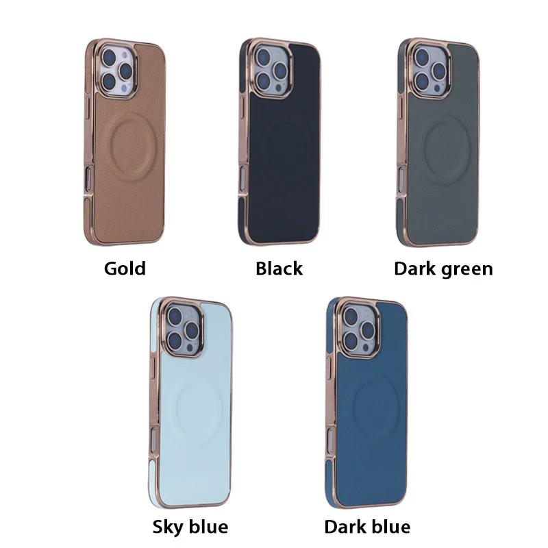 Plattierungsleder-Unterstützung Drahtloses Laden Magnetische Telefonhülle für iPhone 16E 16 15 14 Plus 13 12 11 Pro Max Soft Edge Cover