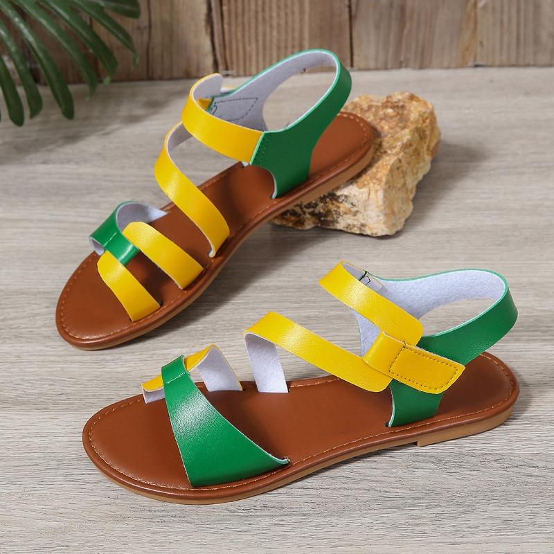 Fashion Summer New Sandals Women Fashion Round Head Open Toe Breathable Color Word with Soft Soles Anti-slip Wear-resistant Flat Shoes