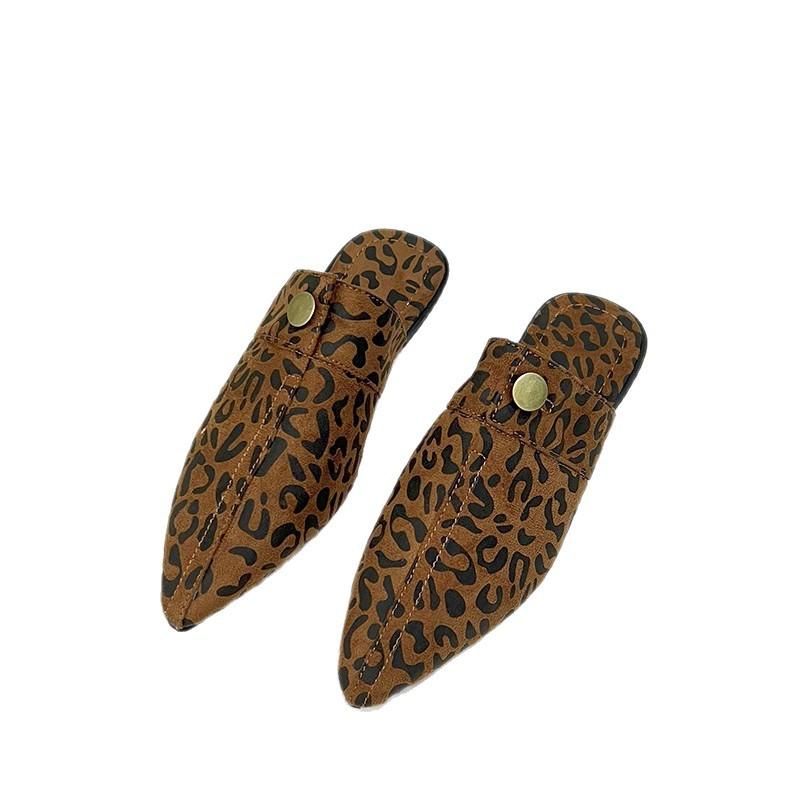 European and American washed denim flat-bottomed bag head slippers women wear large size pointed Mueller half drag single shoes wish