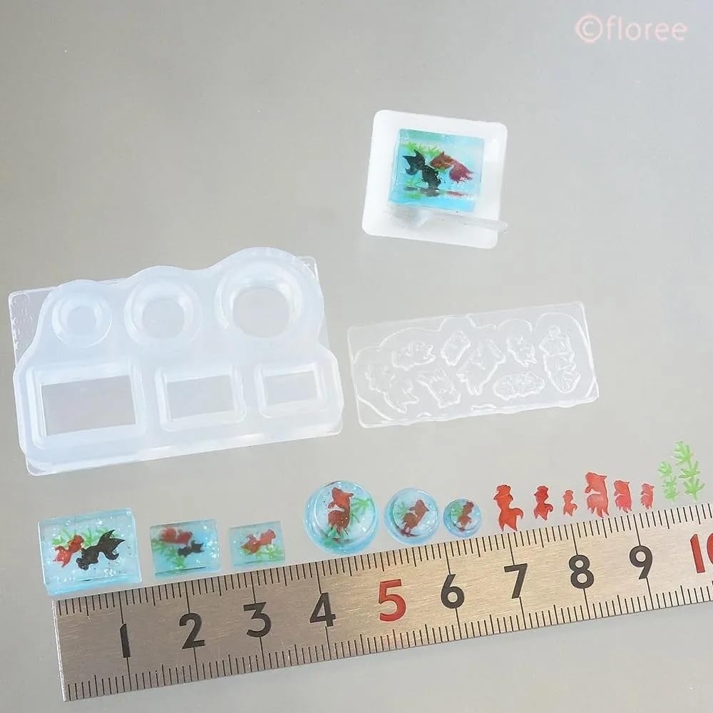 Kameshima Shoten Soft Mold Japanese Sweets Series Jelly Mold with Goldfish Water Plants Mold Hobby Tool (Square/Round) & C-878