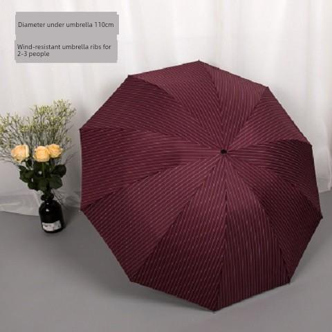 Ten-Rib Folding Umbrella for Two, Large Vintage Striped Umbrella, Dual-Use for Sun and Rain, Black Coating for Sun Protection