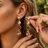 Vintage Colorful Teardrop Gem Earrings For Women Fashionable Geometric Glass Rhinestone Tassel Drop Earrings