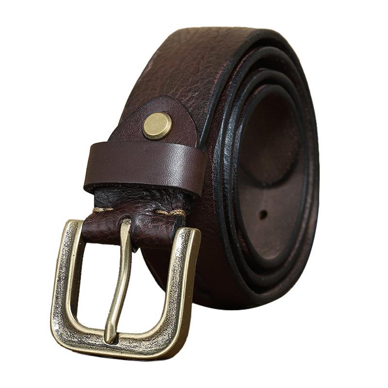 Woven Leather Belt Male Leather Pin Buckle Handmade Retro Old Fashion Young Personality Brass Buckle Belt