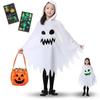 Buoniganuo Halloween Costume Kids Fluorescent Effect Ghost Cloak 3-Piece Set Glow-in-the-Dark Tattoo Stickers Devil Witch Cosplay Children Performance