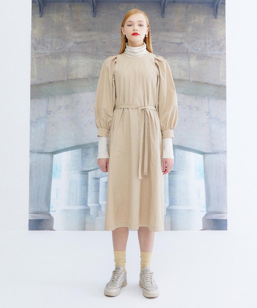THE STUDIO K Puff Volume Sleeve Dress_Beige
