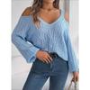 Women's Sweatshirt - Versatile Casual Solid Colour Cable-Knit Off-the-Shoulder Bell-Sleeve Knitwear
