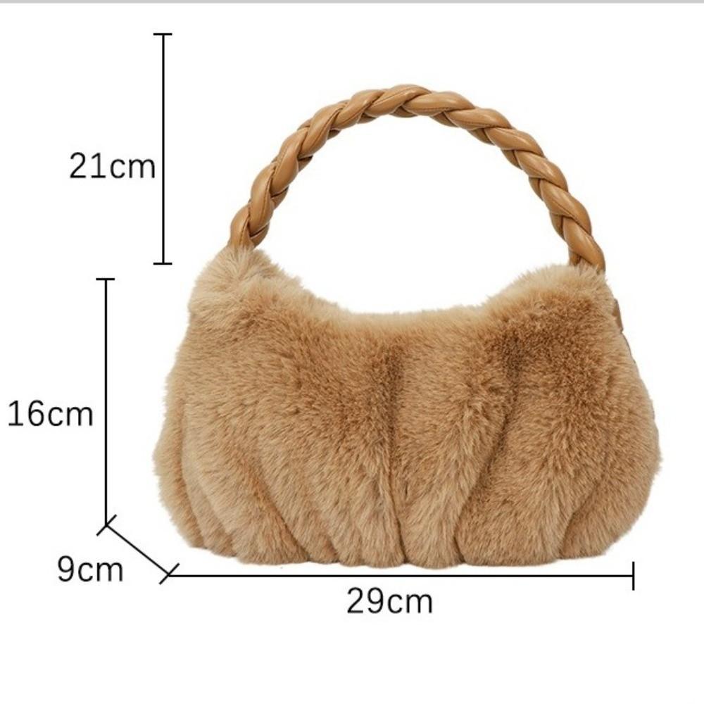Luxury Furry Shoulder Bag Solid Color Soft Handbag Zipper Fluffy Clutch Bag