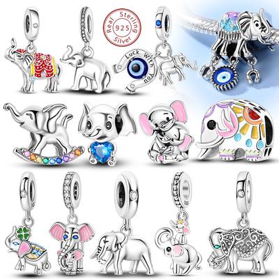 925 Silver Elephant Charm Beads Vintage Pendant for Women Fine Jewelry Gifts Fit Bracelet Necklace Handmade
