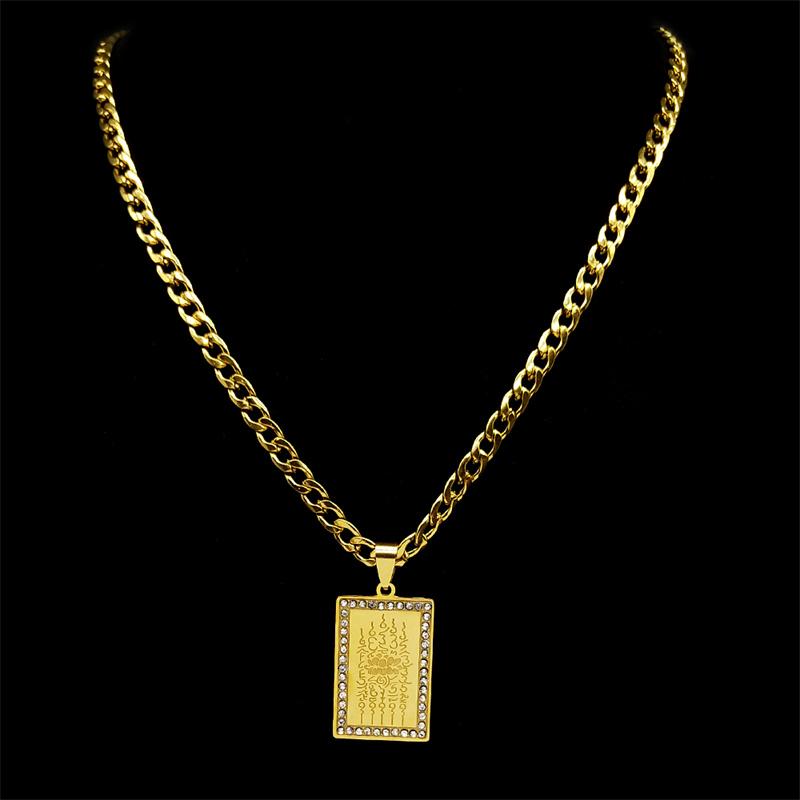 Thailand Schrift Boeddhistische Plaquettes Lotus Hanger Ketting voor Vrouwen Mannen Roestvrij Staal Goudkleurige Medaille Punk Amulet Sieraden