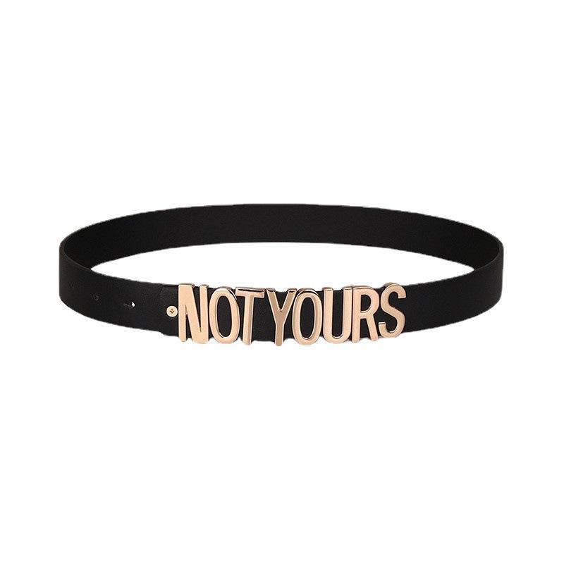 New Female English Letter Combination Fashionable Snap Street Personality Versatile Belt Black