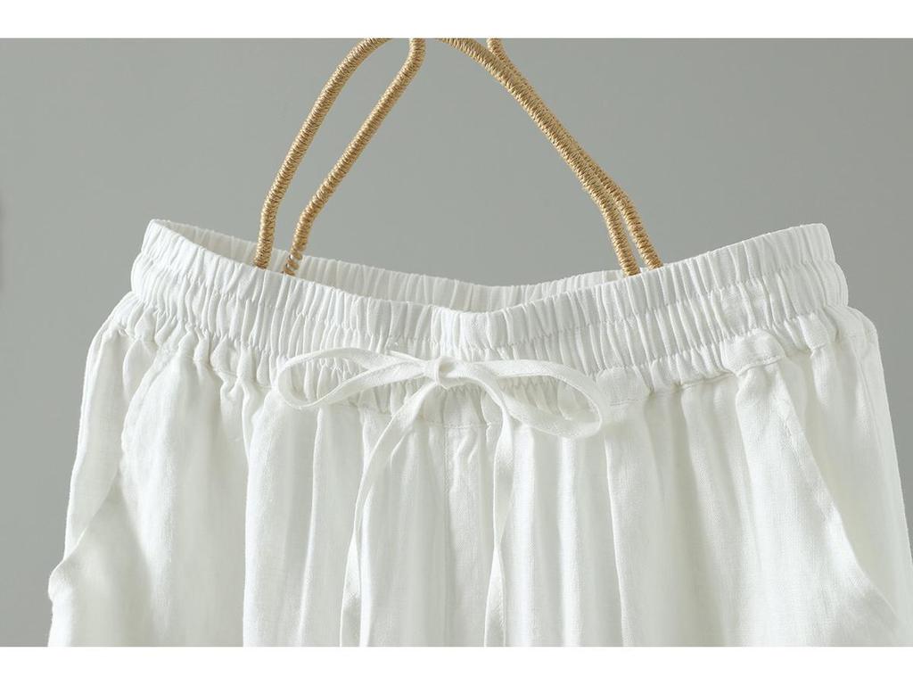 Japanese Pure Linen Women's Wide-Leg Elastic Waist Pants