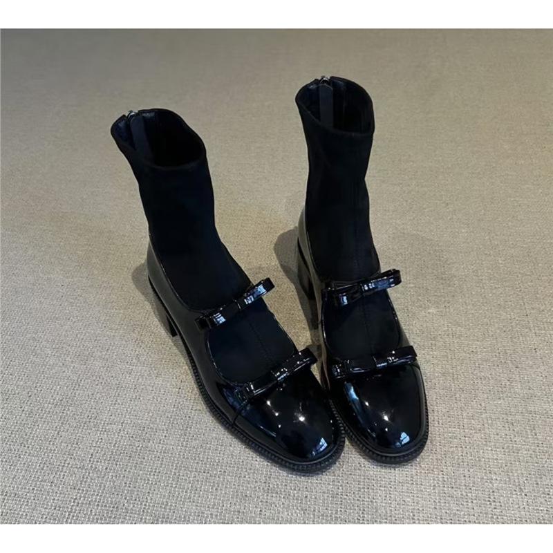 

Sheepskin version~ Spot elastic retro thin boots women s bow retro style thin high boots but knee boots 40