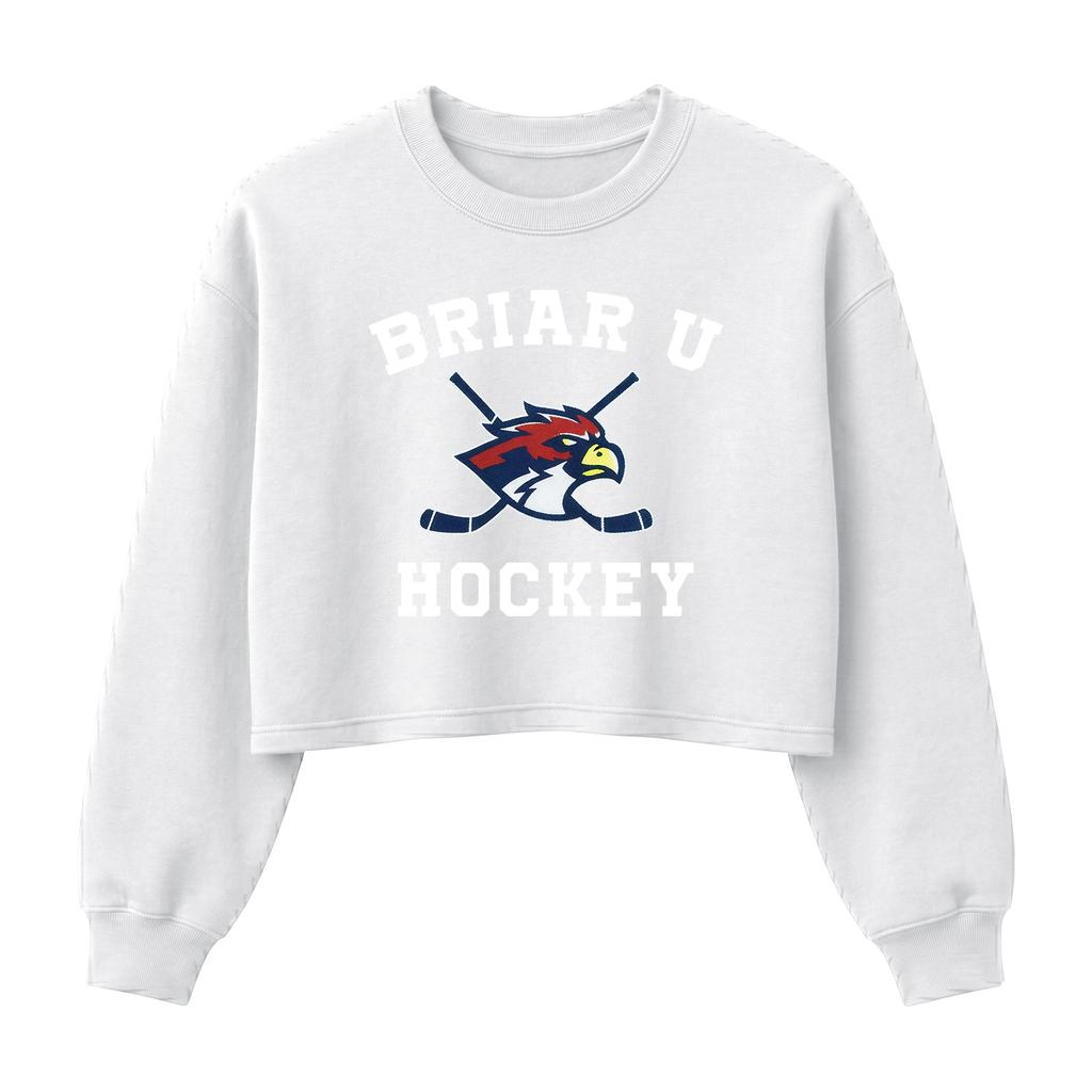 Crew Neck Cropped Sweatshirt Briar U Hockey Graphic Print Long Sleeve Pullover Casual Fit Lightweight Fabric