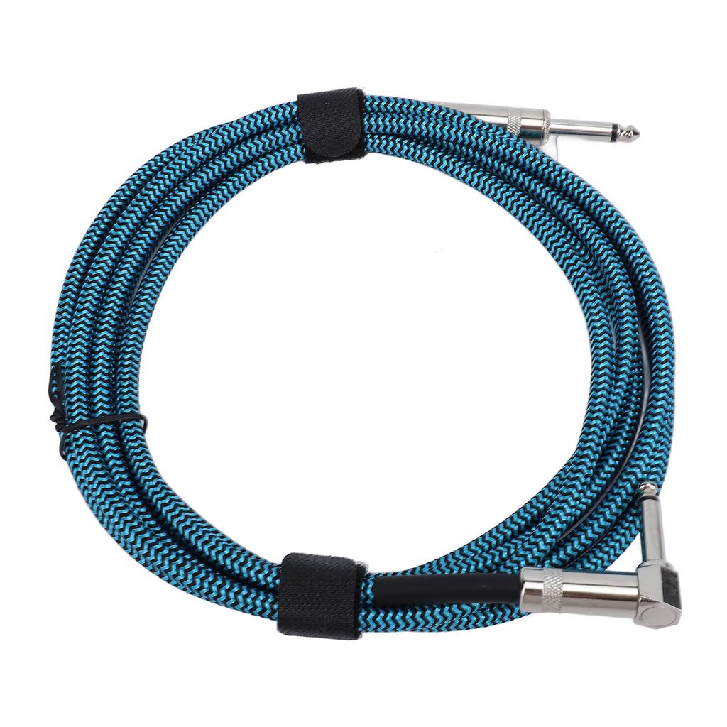 6.5mm Guitar Cable Right Angle To Straight Connector Nylon Braided Noise Reduction Guitar Connection Cord 3 Meters Blue
