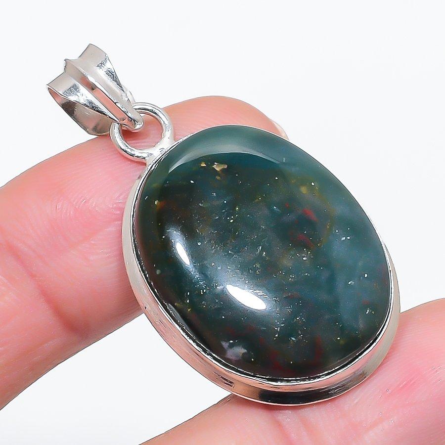 Natural Bloodstone Gemstone 925 Sterling Silver Jewelry Pendant 1.77" Y1d87