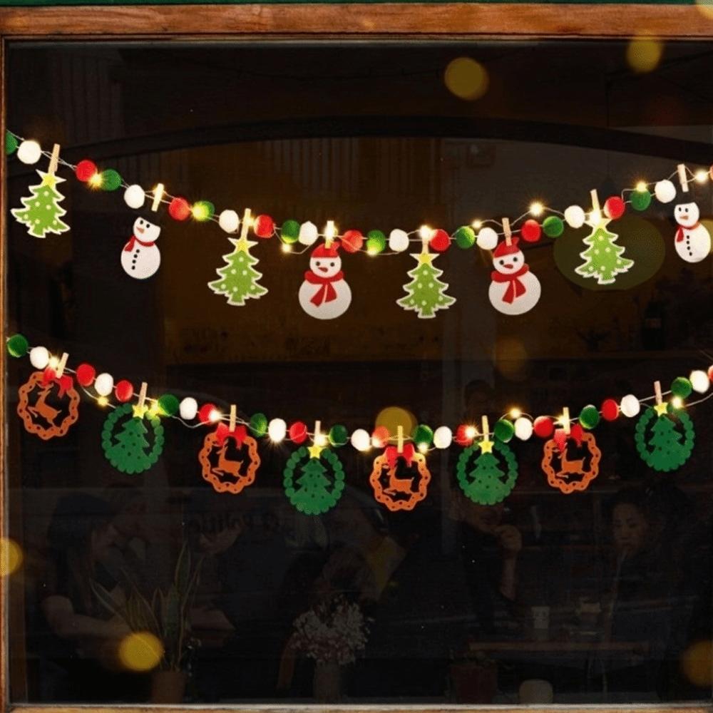Warm Light Wall Hanging Banner Cartoon DIY Pull Flag Durable LED Light String Holiday Decor