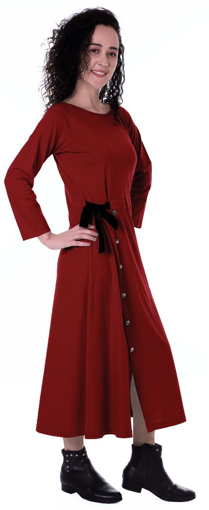 Moomaya Full Sleeves Maxi Dress Long Button Down Solid Casual Slit Dresses
