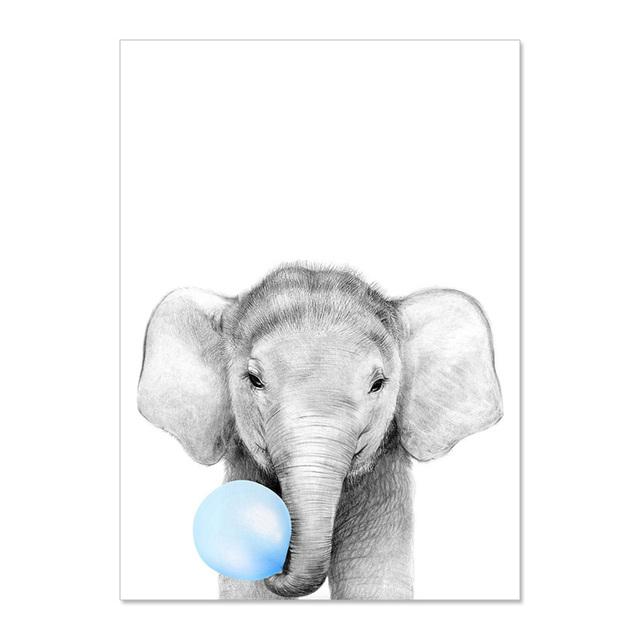 

Мультфильм жираф слон лев зебра синий воздушный шар холст картина постер детский сад детская комната настенное искусство декор без рамки 21*30cm No Frame