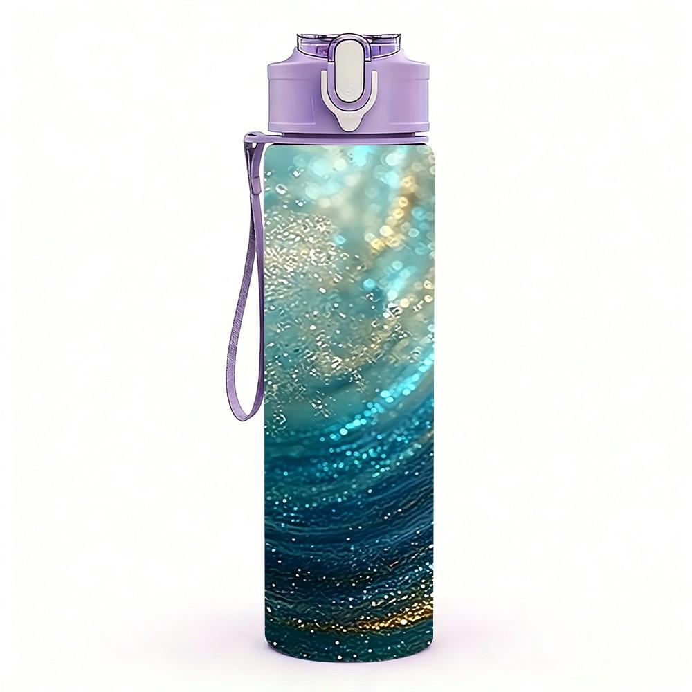 1 PZ Turchese Oro Marmo Fluido Pattern 750ml Plastica Colorata Borraccia Sportiva Tappo Flip-Top Anti-Goccia Adatta per Sport Ufficio Uso Domestico