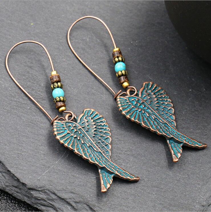 

Vintage Bohemian Drop Dangle Earrings for Women Blue Stone Tassel Handmade Zircon Ethnic Boho Geometric Statement Earrings