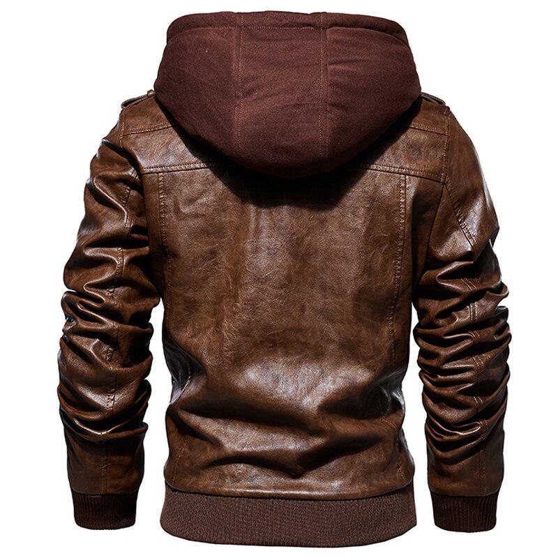 Autumn Winter Hooded Jacket Men Hat Detachable Motorcycle Biker Jackets Casual Pu Leather Coat